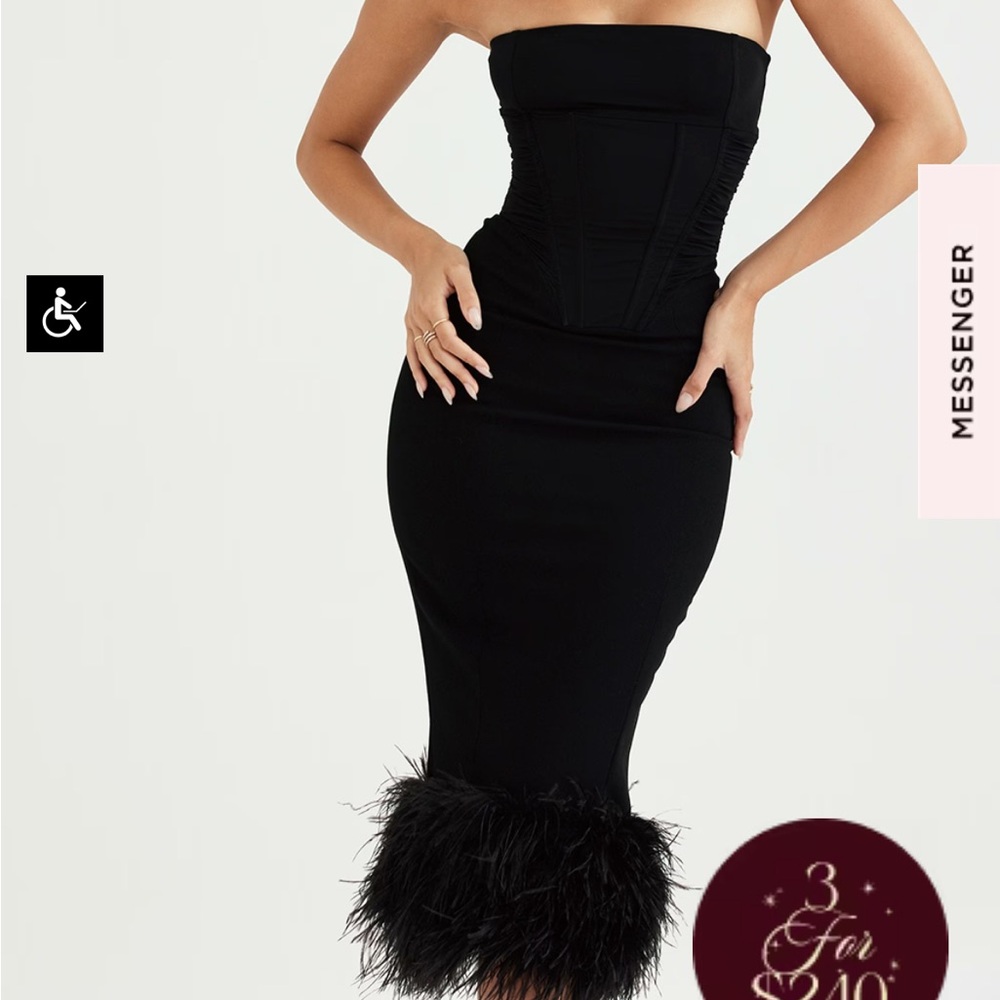 House of CB NWT Fionla Fur Trim Dress size small